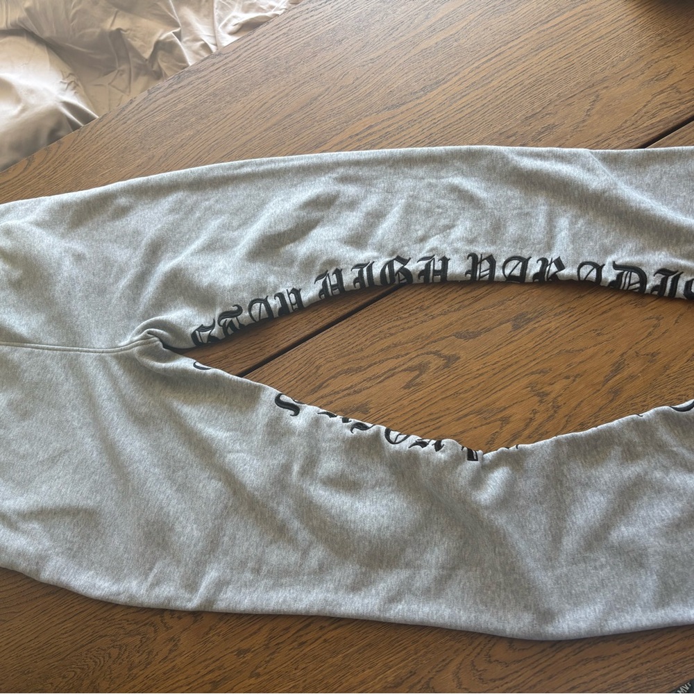 Gray  stacked Sweatpants  with Black Lettering